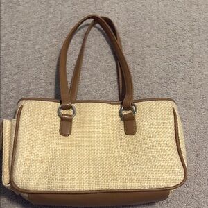 Brown and Cream Women's Handbag